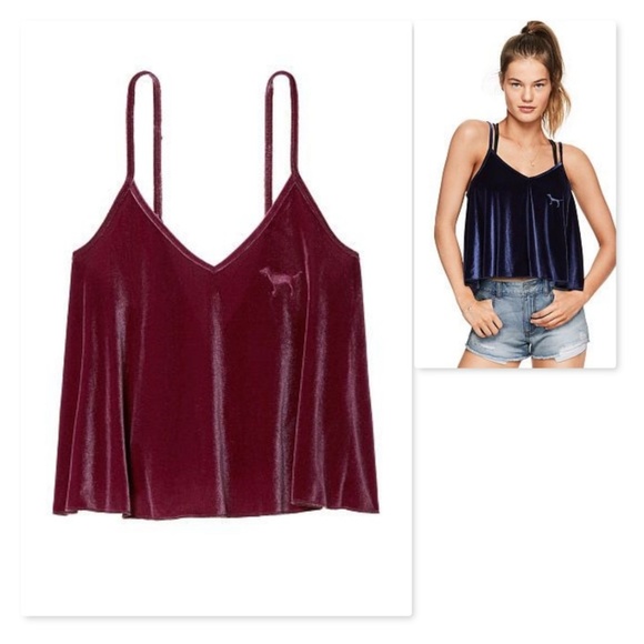 PINK Victoria's Secret Tops - PINK Victoria's Secret Velvet Flounce Crop Top